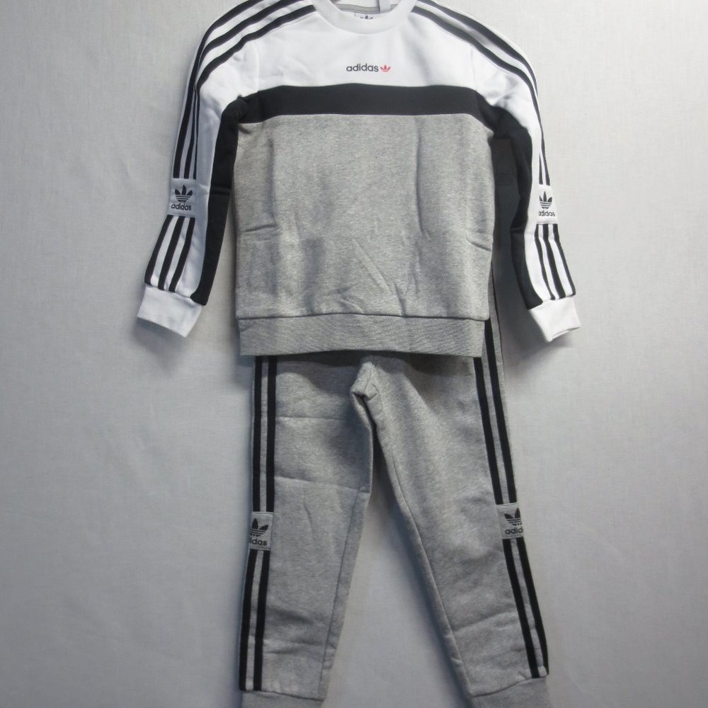 ADIDAS BOY'S CREW SUIT - GREY/BLACK/WHITE - BOY'S X-SMALL
